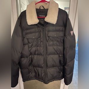 Guess Men's Puffer Trucker Sherpa Collar - Size L  black Winter Coat
